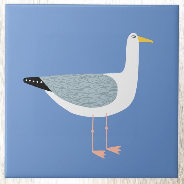Seagull Bird Blue Fliese (Fun nautical seagull blue ceramic tile)