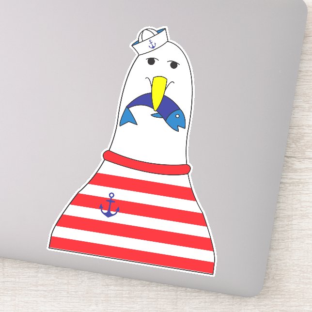 Seagull Bird essen ein Fisch Kinder naukal Aufkleber (Detail)