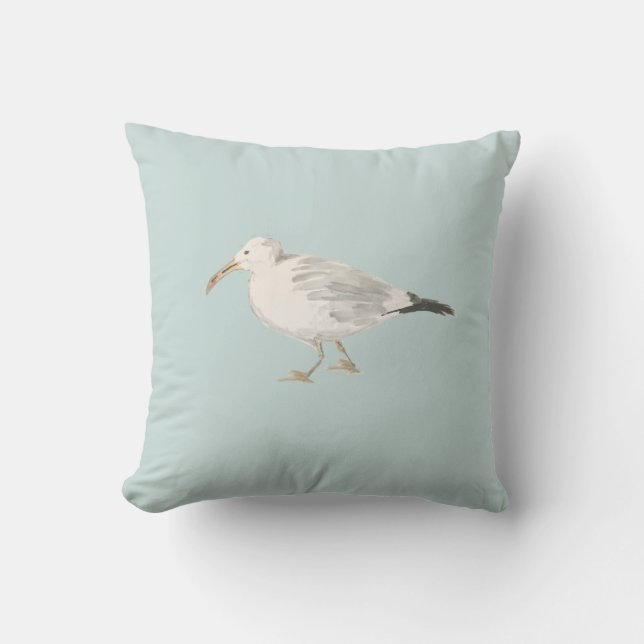Seagull Bird Painting Beach Neutral Kissen (Vorderseite)