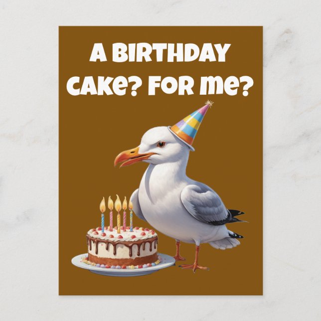 Seagull Birthday Überraschung - Cake nicht sicher! Postkarte (Vorderseite)