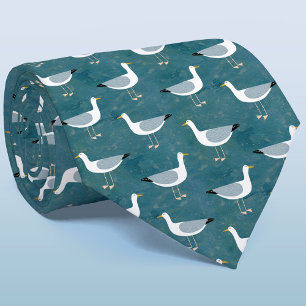 Seagull Coastal Bird Green Pattern Krawatte