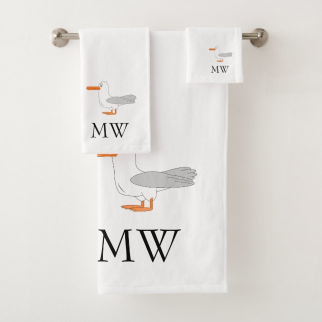 Seagull Design Monogrammed Badhandtuch Set (Insitu)