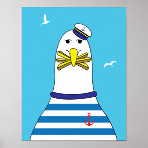 Seagull Essen Ihre Chips Funny Seaside Spaß Poster