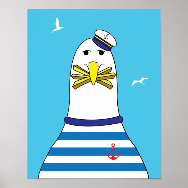 Seagull Essen Ihre Chips Funny Seaside Spaß Poster (Vorne)
