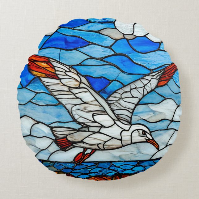Seagull-Farbglas Rundes Kissen (Vorderseite)