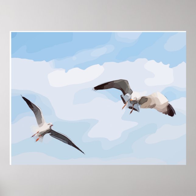 Seagull fliegt am Himmel Poster (Vorne)