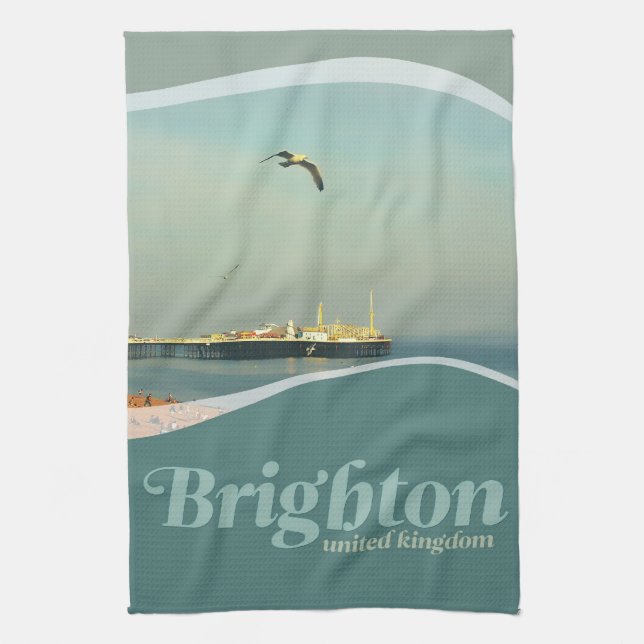 Seagull Flyin bei Brighton Pier Kitchen Handtuch (Vertikal)