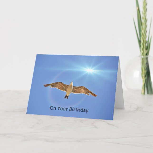 Seagull Flying Sky High in Sun Birthday Card Karte (Vorderseite)