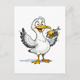Seagull Holding Fish Sandwich at the Coast Postkarte