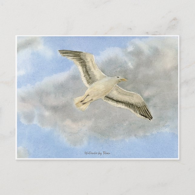 Seagull in der Wolkenwasserfarbe Postkarte (Vorderseite)
