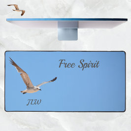 Seagull in Flight Free Spirit Sky Blue Coastal Schreibtischunterlage