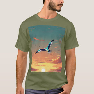 Seagull in Sky - Airport Sol Zeichnend Design T-Shirt