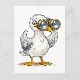 Seagull Looking Through Binoculars at the Coast Postkarte