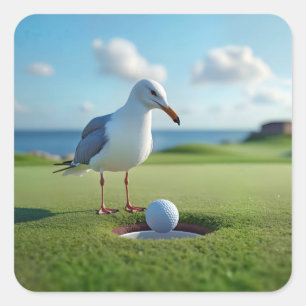 Seagull mit einem Golf-Ball Quadratischer Aufkleber
