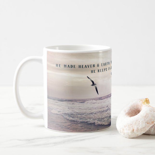 Seagull mit einem Psalm Bible Verse Beach Kaffeetasse (Mit Donut)