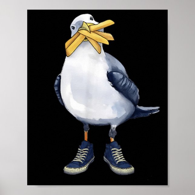 Seagull mit Fries und Sneakers Spaß T - Shirt.png Poster (Vorne)
