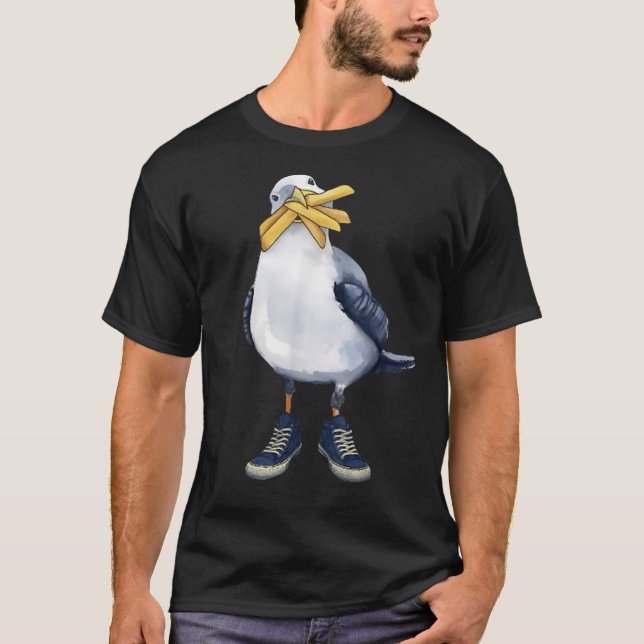 Seagull mit Fries und Sneakers Spaß T - Shirt.png T-Shirt (Vorderseite)