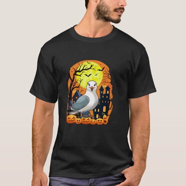 Seagull mit Pumpkins Funny Beängstigendes Hallowee T-Shirt (Vorderseite)