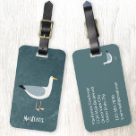 Seagull Nautic Personalisiert Luggage Tag Gepäckanhänger<br><div class="desc">Eine freche Möwe,  die vom aquamarinen grünen Ozean stehend ist. Ideal für alle,  die Vögel und die Küste lieben. Ändern Sie den Namen auf der Vorderseite und die Kontaktdaten auf der Rückseite.</div>