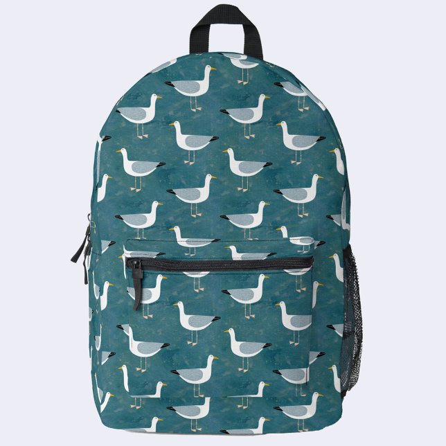 Seagull Nautical Bedruckter Rucksack (Seagull nautical teal green backpack)