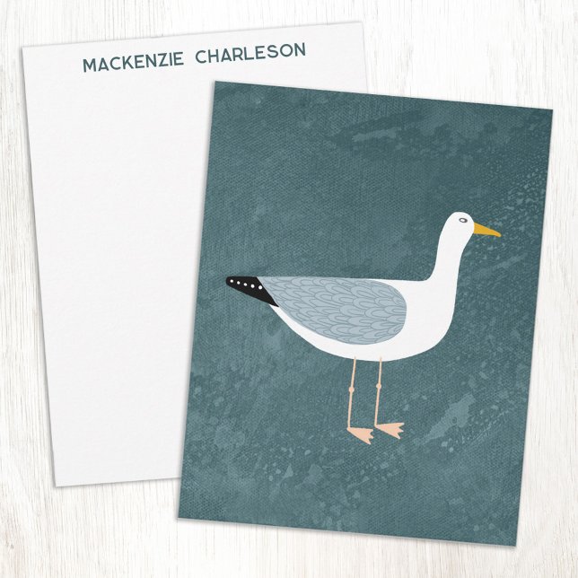Seagull Nautical Coastal Bird Personalized Mitteilungskarte (Seagull coastal bird personalized custom name or text notecards)