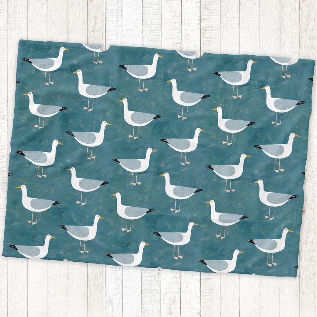 Seagull Nautical Fleecedecke (Nautical Seagull bird teal green fleece blanket)