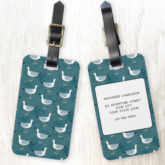 Seagull Nautical Gepäckanhänger (Seagull nautical bird personalized luggage tag)