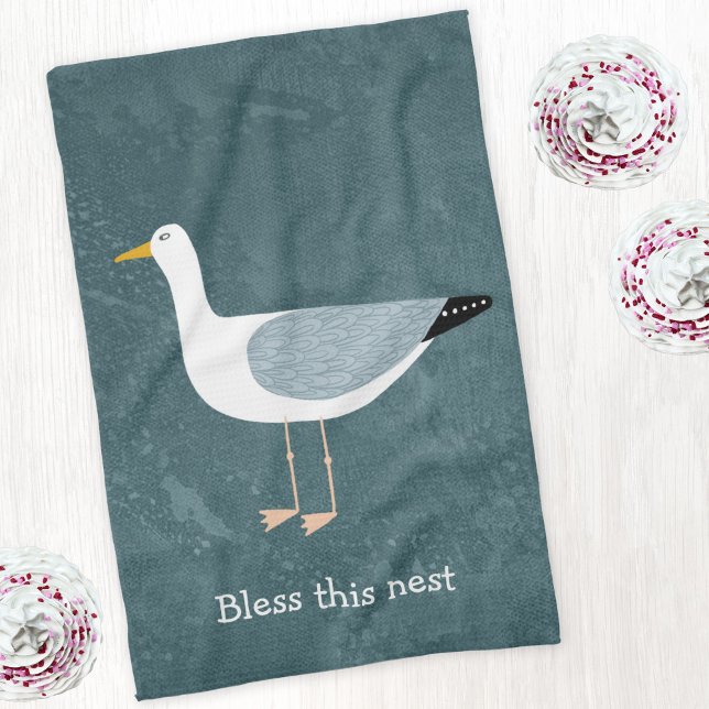 Seagull Nautical Geschirrtuch (Seagull Bless this Nest custom text kitchen tea towel)
