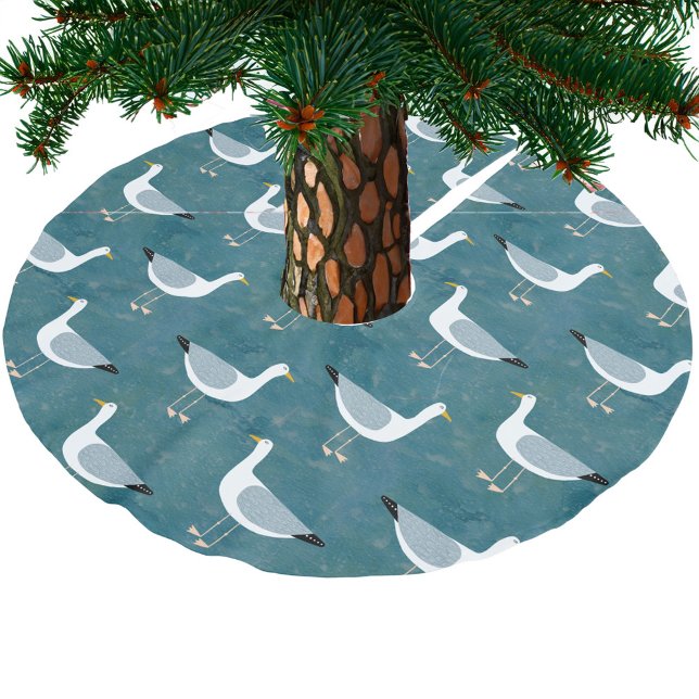 Seagull Nautical Polyester Weihnachtsbaumdecke (Fun seagull coastal bird pattern festive Christmas tree skirt)