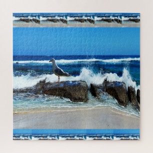 Seagull on Beach Rocks Puzzle