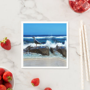 Seagull on Beach Rocks Serviette