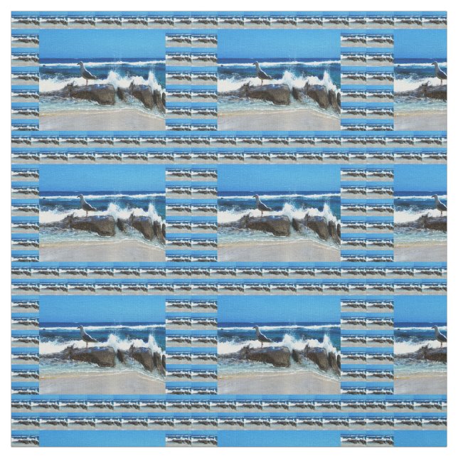 Seagull on Beach Rocks Stoff (Muster)