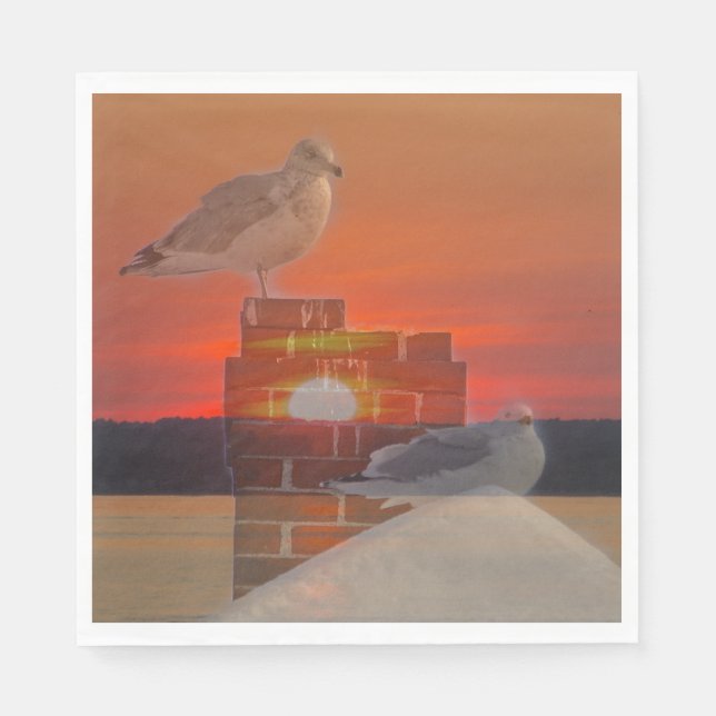Seagull Sunset Serviette (Vorderseite)