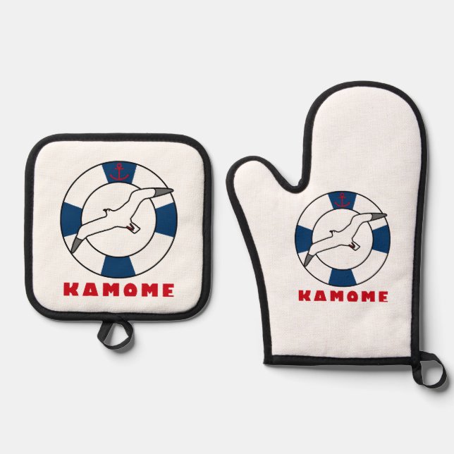 Seagull und Swim Ring Blue Ofenhandschuh & Topflappen-Set (Vorderseite)