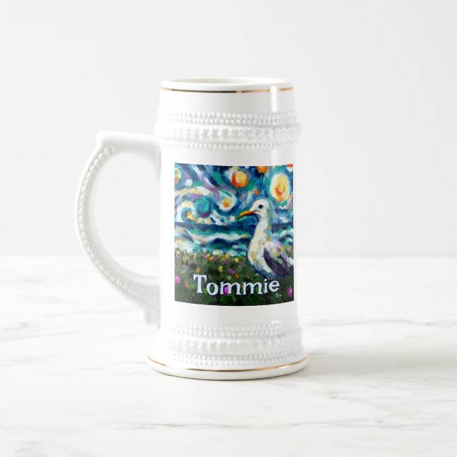 Seagull Van Gogh Style Beach Personalisiert Bierglas (Links)