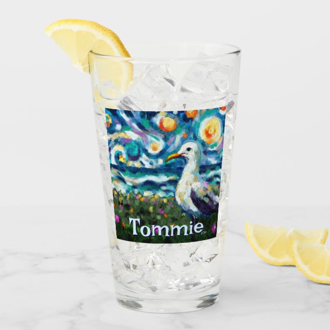 Seagull Van Gogh Style Beach Personalisiert Glas (Vorderseite Ice)