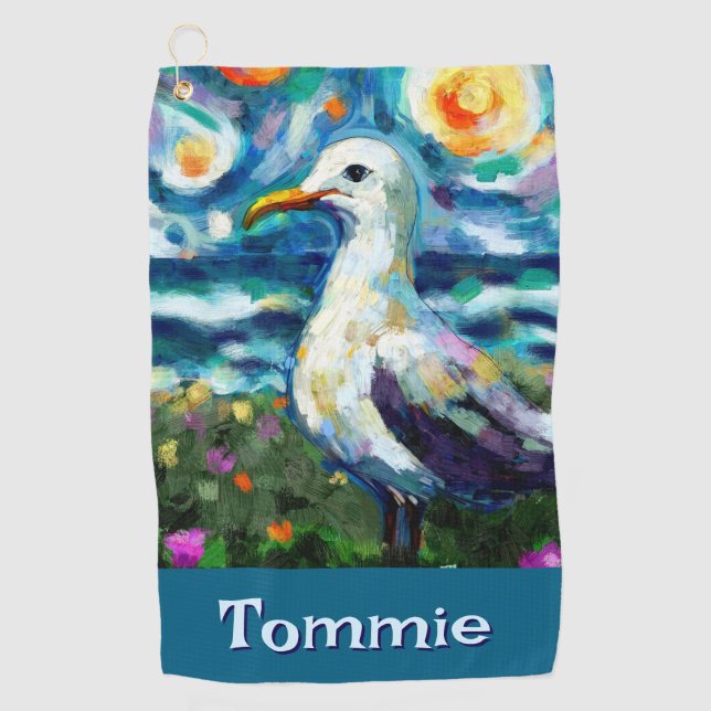 Seagull Van Gogh Style Beach Personalisiert Golfhandtuch (Vorderseite)