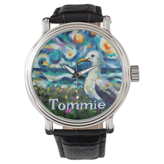 Seagull Van Gogh Style Beach Personalized Armbanduhr (Vorderseite)
