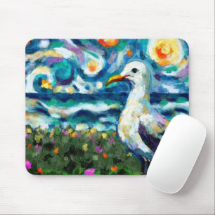 Seagull Van Gogh Style Beach Sky Blue Aquamarin Mousepad
