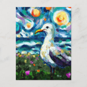 Seagull Van Gogh Style Beach Sky Blue Aquamarin Postkarte