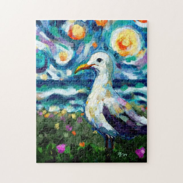 Seagull Van Gogh Style Beach Sky Blue Aquamarin Puzzle (Vertikal)