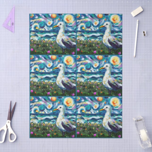 Seagull Van Gogh Style Beach Sky Decoupage Seidenpapier (Basteln)