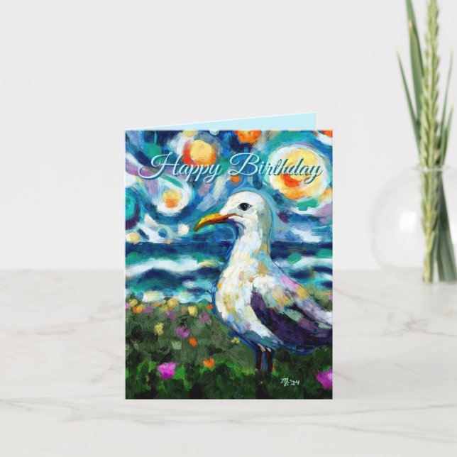 Seagull Van Gogh Style Beach Sky Geburtstagkarte (Vorderseite)