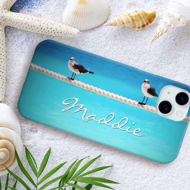 Seagull-Vögel Ozeantypografie-individuelle Name Case-Mate iPhone Hülle (Von Creator hochgeladen)