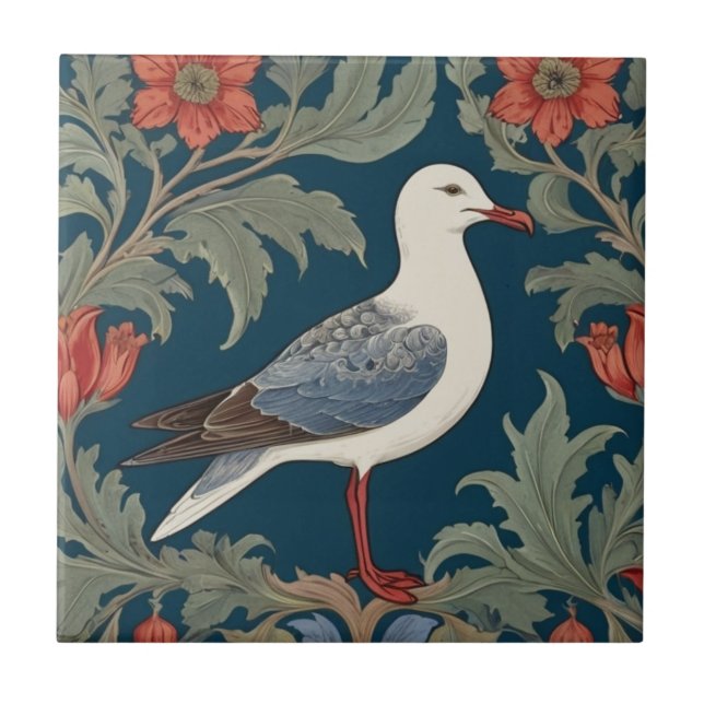 Seagull William Morris Stil Richtige Sea Marine Bi Fliese (Vorderseite)