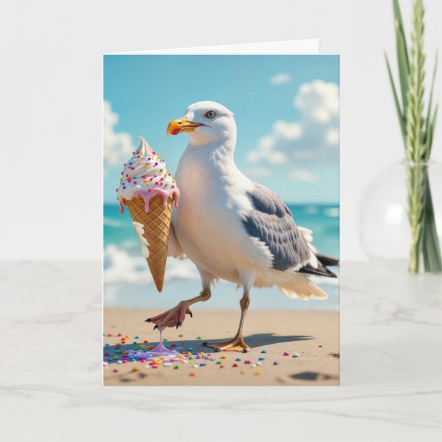 Seagull zum Geburtstag mit einem Eiskremskon Karte (Vorderseite)