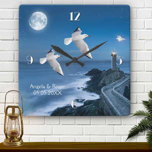 Seagulls Hochzeitsuhr Quadratische Wanduhr