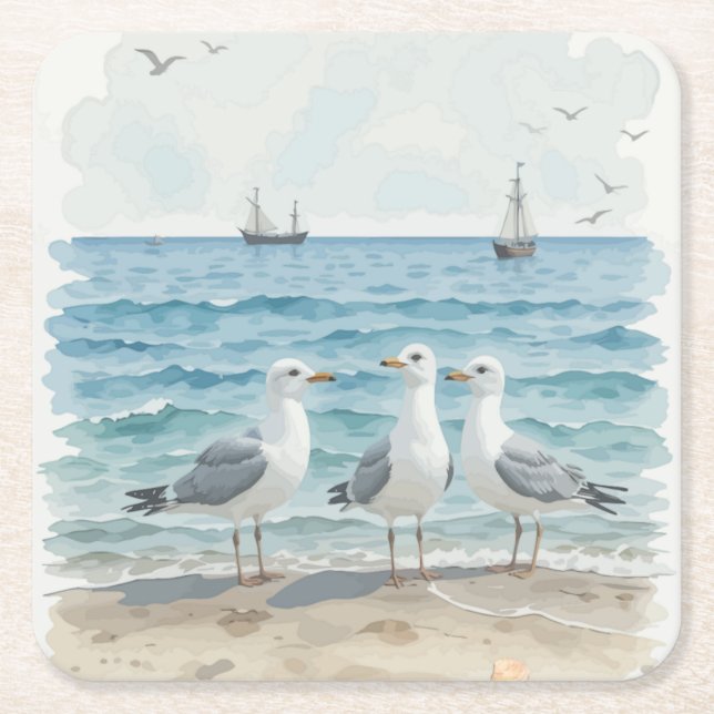 Seagulls im Meer Rechteckiger Pappuntersetzer (Vorderseite)