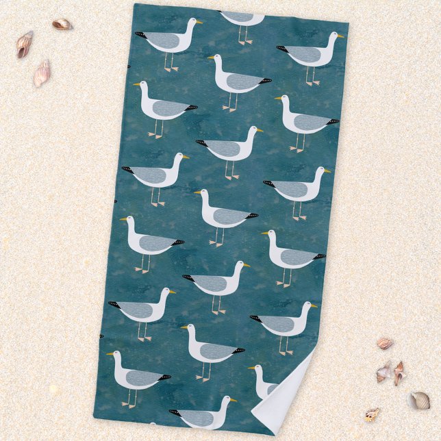 Seagulls Nautical Strandtuch (Fun seagull nautical coastal themed beach towel)