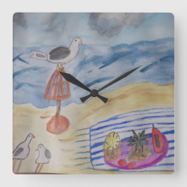 Seagulls on the Beach Clock Quadratische Wanduhr